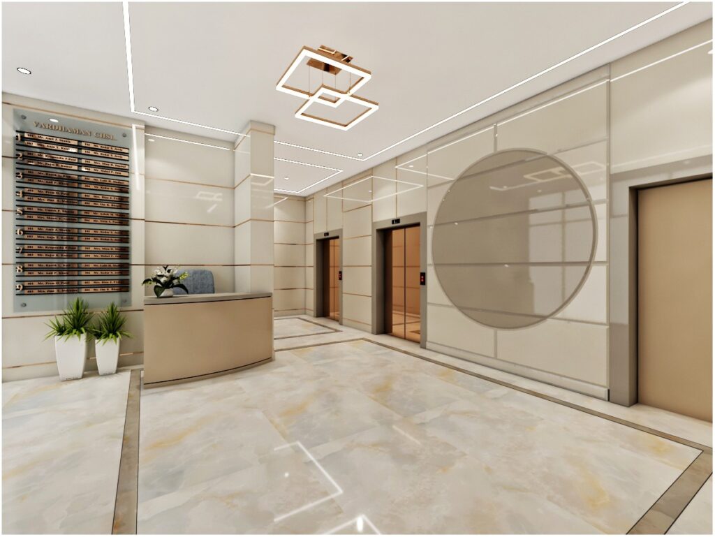 Lobby interior view of a Phase 2 residential building